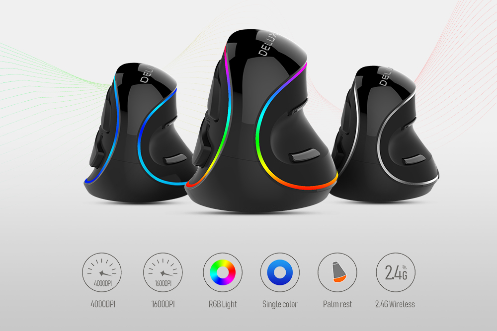 Delux M618 PLUS Ergonomics Vertical Gaming Wired Mouse 6 Buttons 4000 DPI Optical RGB Wireless Right Hand Mice For PC Laptop